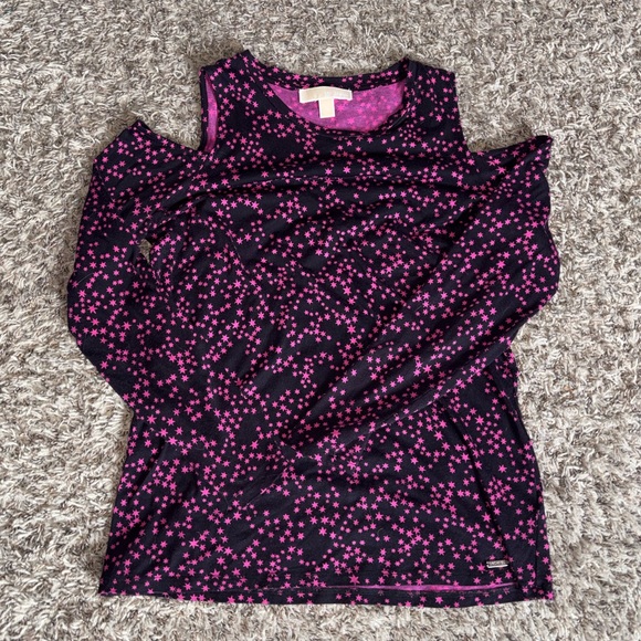 Michael Kors Girls' Black Long-Sleeve Cold-Shoulder Top with Pink Star Print - Picture 3 of 3